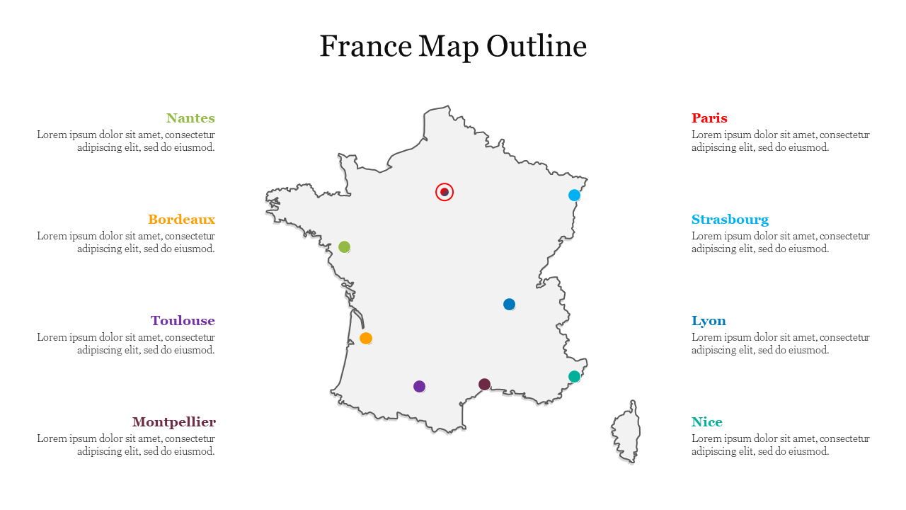 Best France Map Outline Presentation PPT Template Design